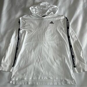 Adidas White Hooded Long Sleeve Logo Stripe Pullover The Go To Tee Youth Large
